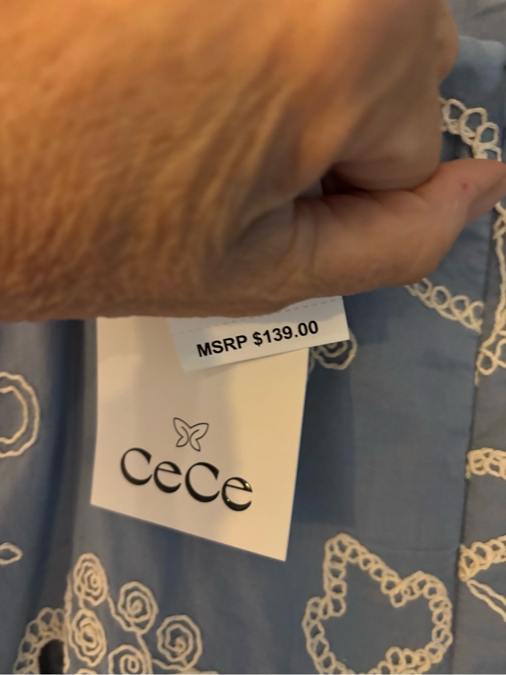 Ce Ce woven Embroidered Maxi dress in Coastal Blue. - Picture 6 of 9